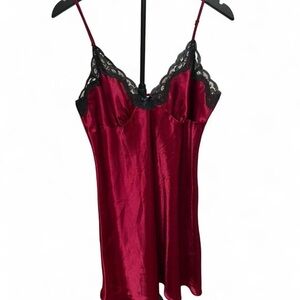 Adonna Burgundy Satin Lingerie with Black Lace